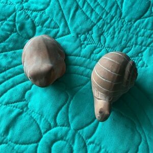 Set of Two Tan frog and snail terracotta figures